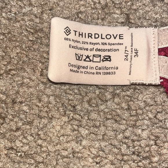 ThirdLove 24/7 Memory Foam Lace Balconette Multiway Adjustable Bra Burgundy 34F - Picture 8 of 8